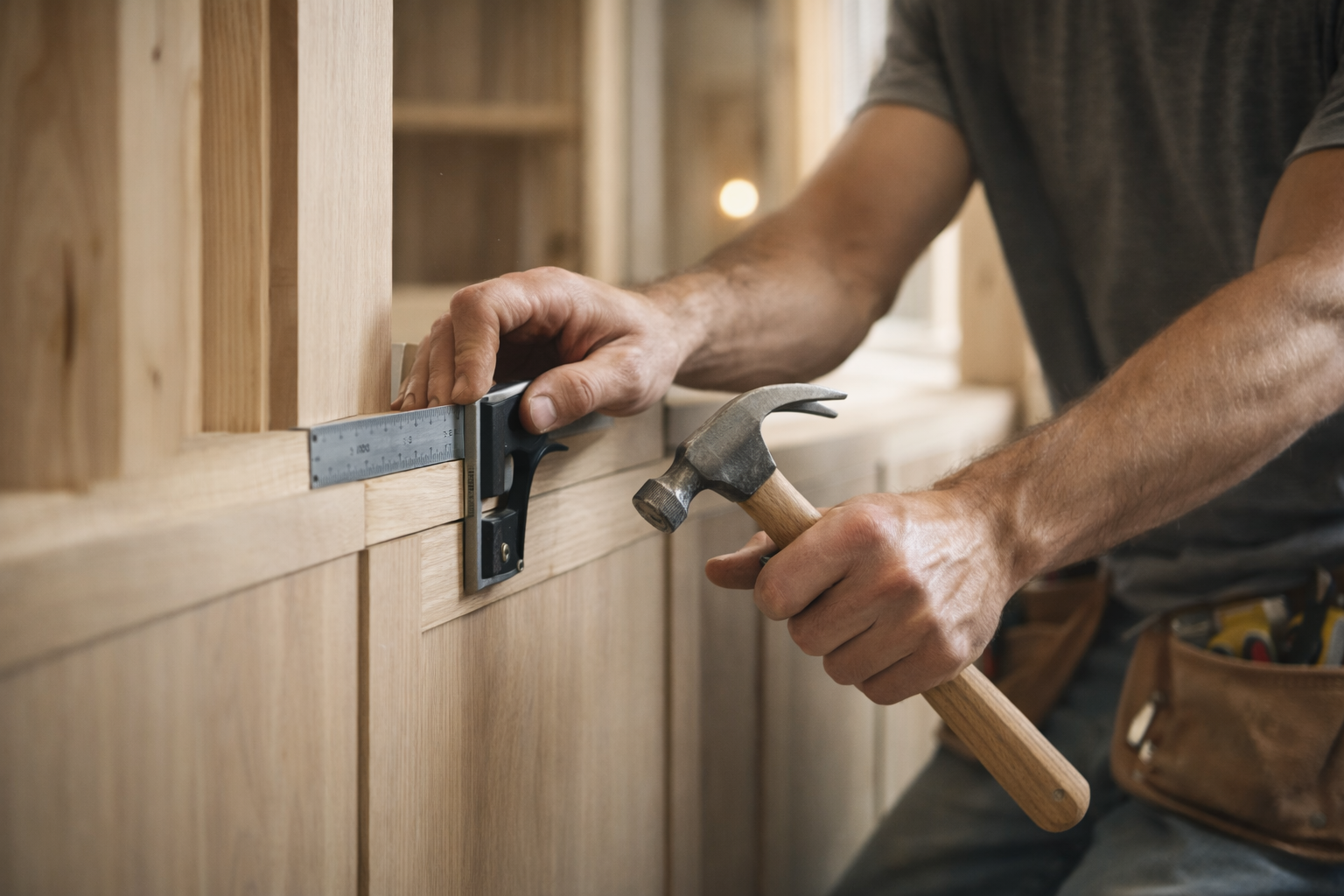Timmerman aan het werk met hout