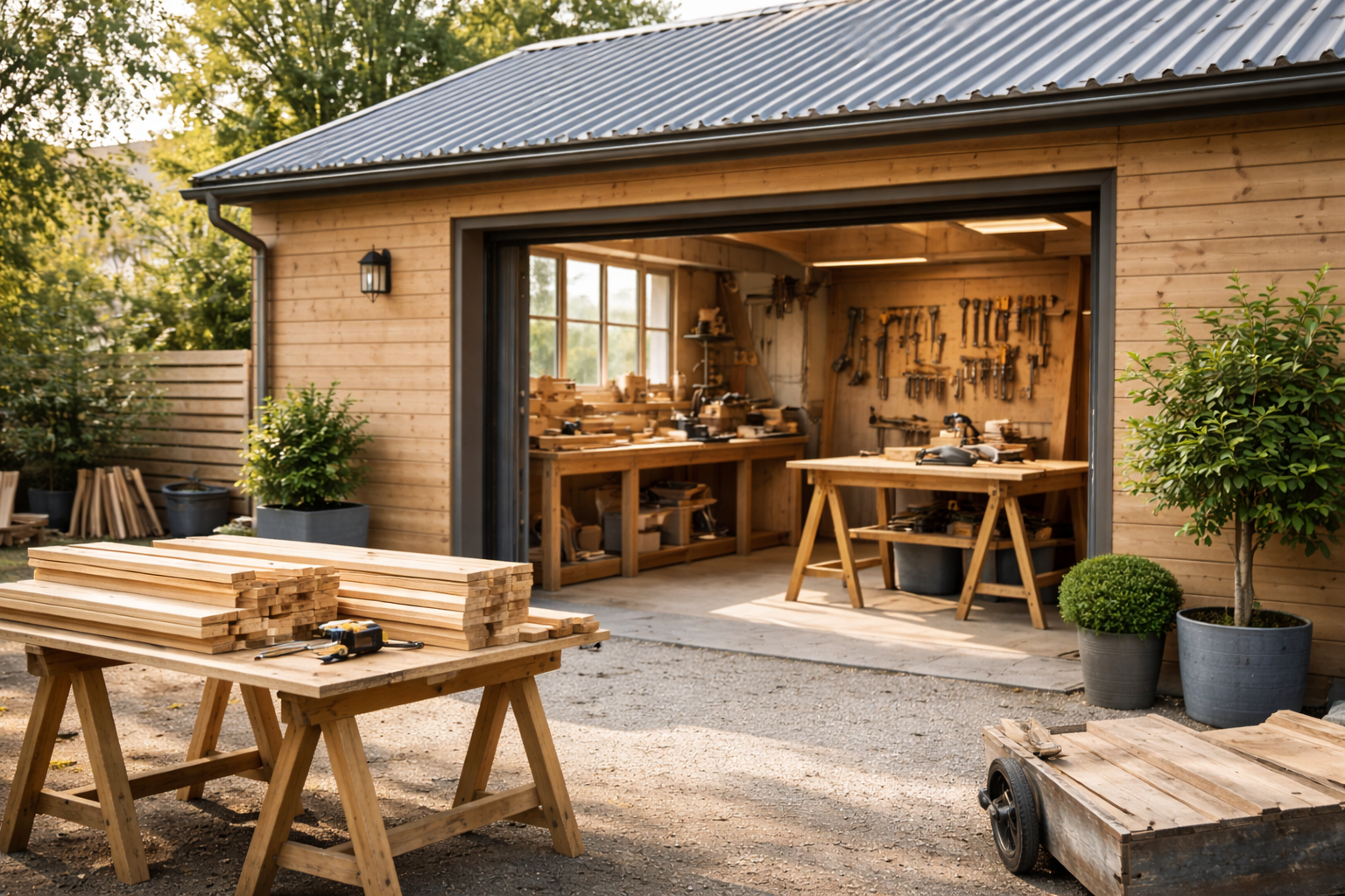 Buitenkant werkplaats of bouwlocatie, professioneel